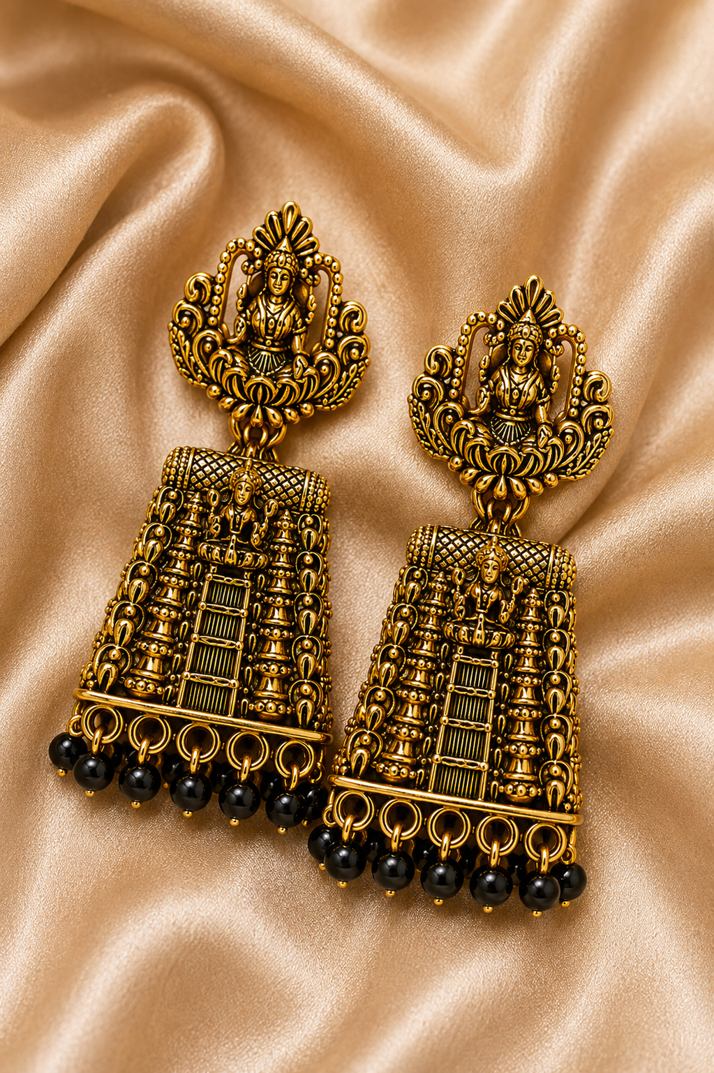 Sri Mahalakshmi Black Bead Temple Jhumkas