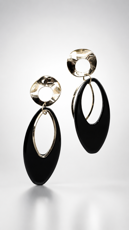 Onyx Eclipse Geometric Drop Earrings