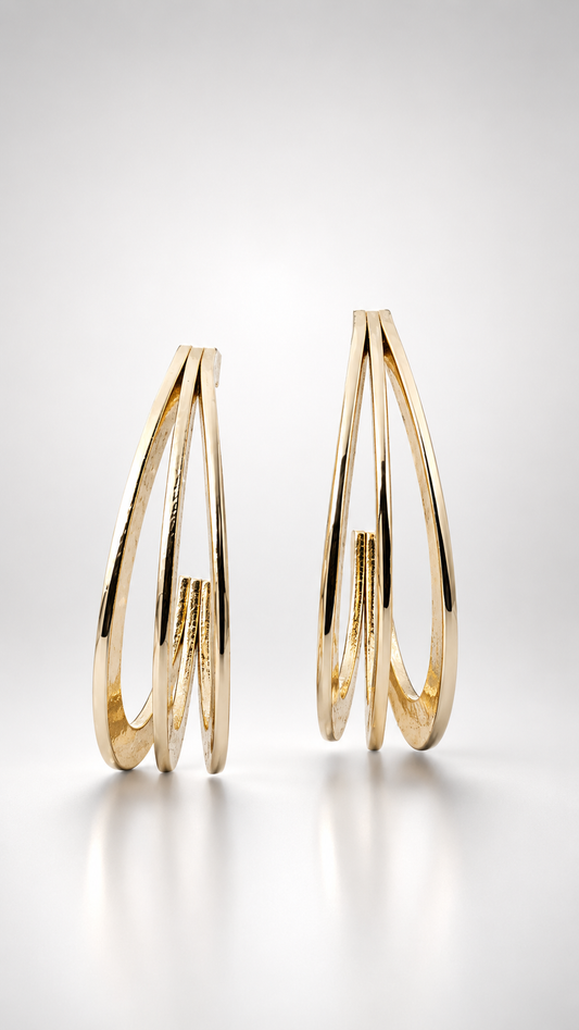 Minimalist Triple Hoop Gold-Toned Earrings