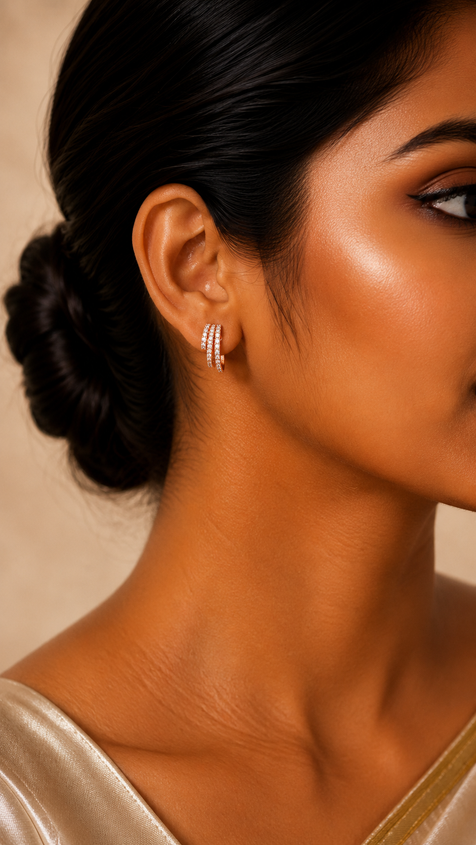 Triple-Row Crystal Cascade Stud Earrings