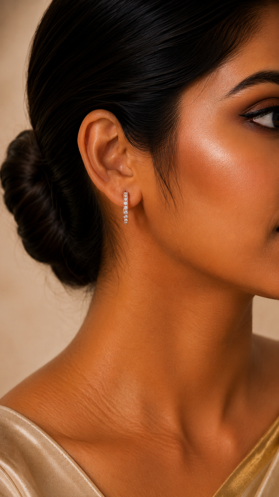Crystal Eternity Rose Gold-Toned Huggie Hoop Earrings