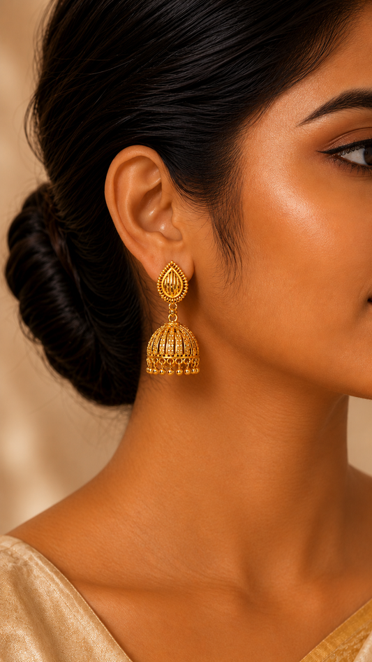 Royal Gold-Toned Beaded Jhumkas