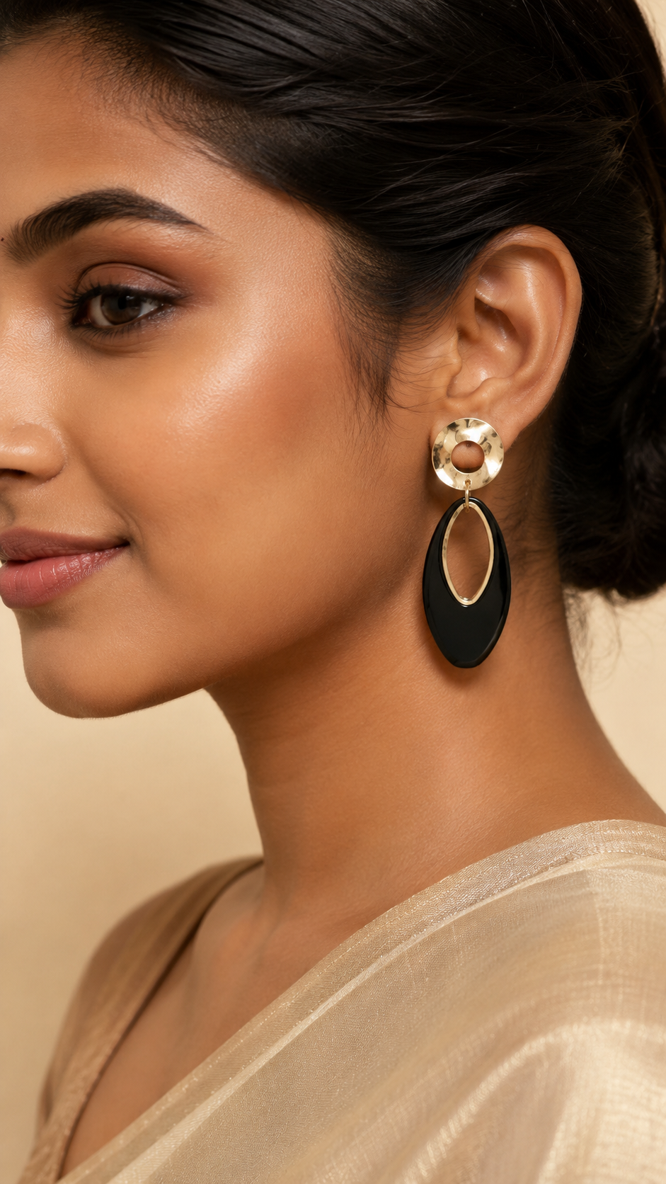 Onyx Eclipse Geometric Drop Earrings