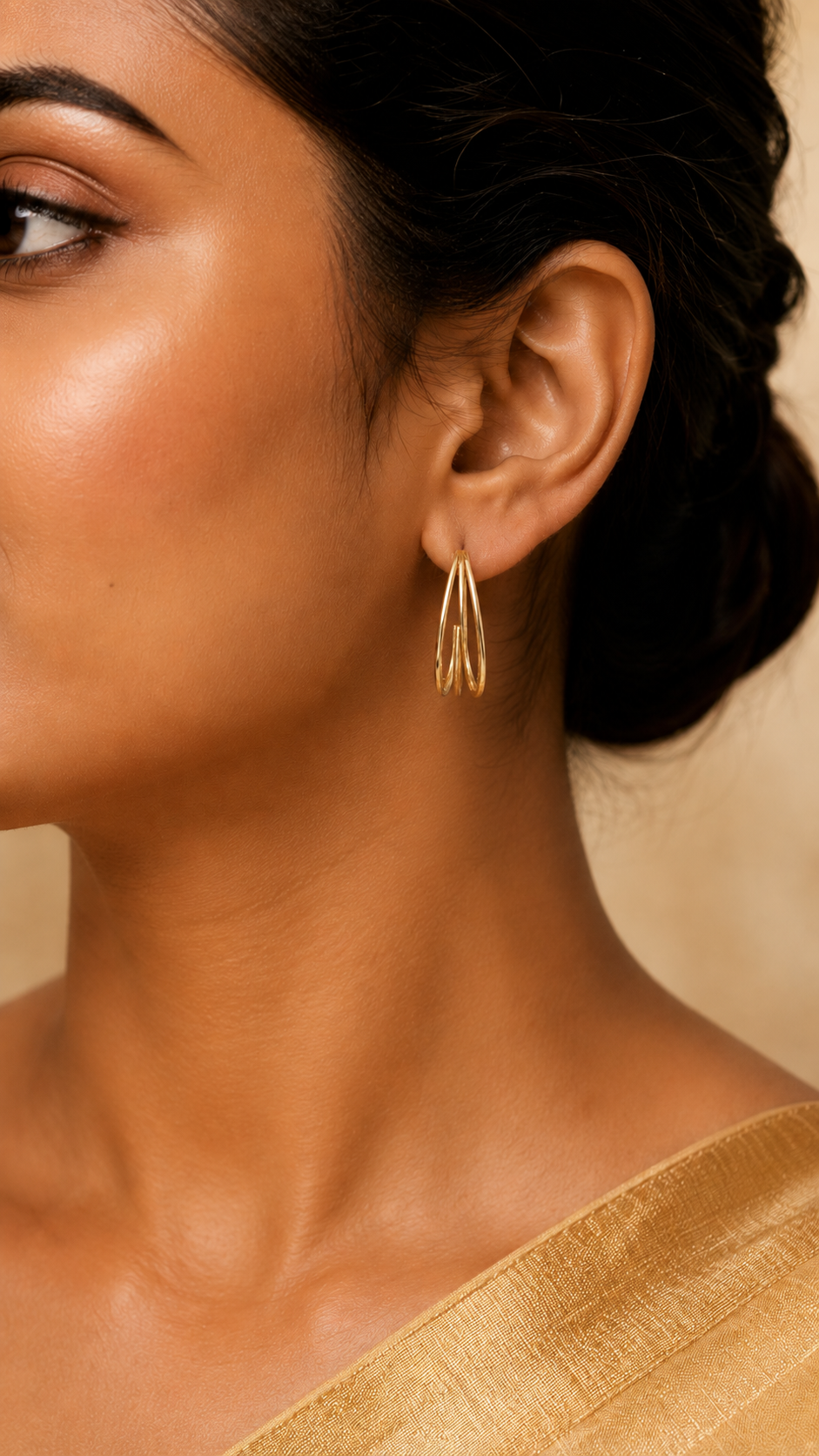 Minimalist Triple Hoop Gold-Toned Earrings