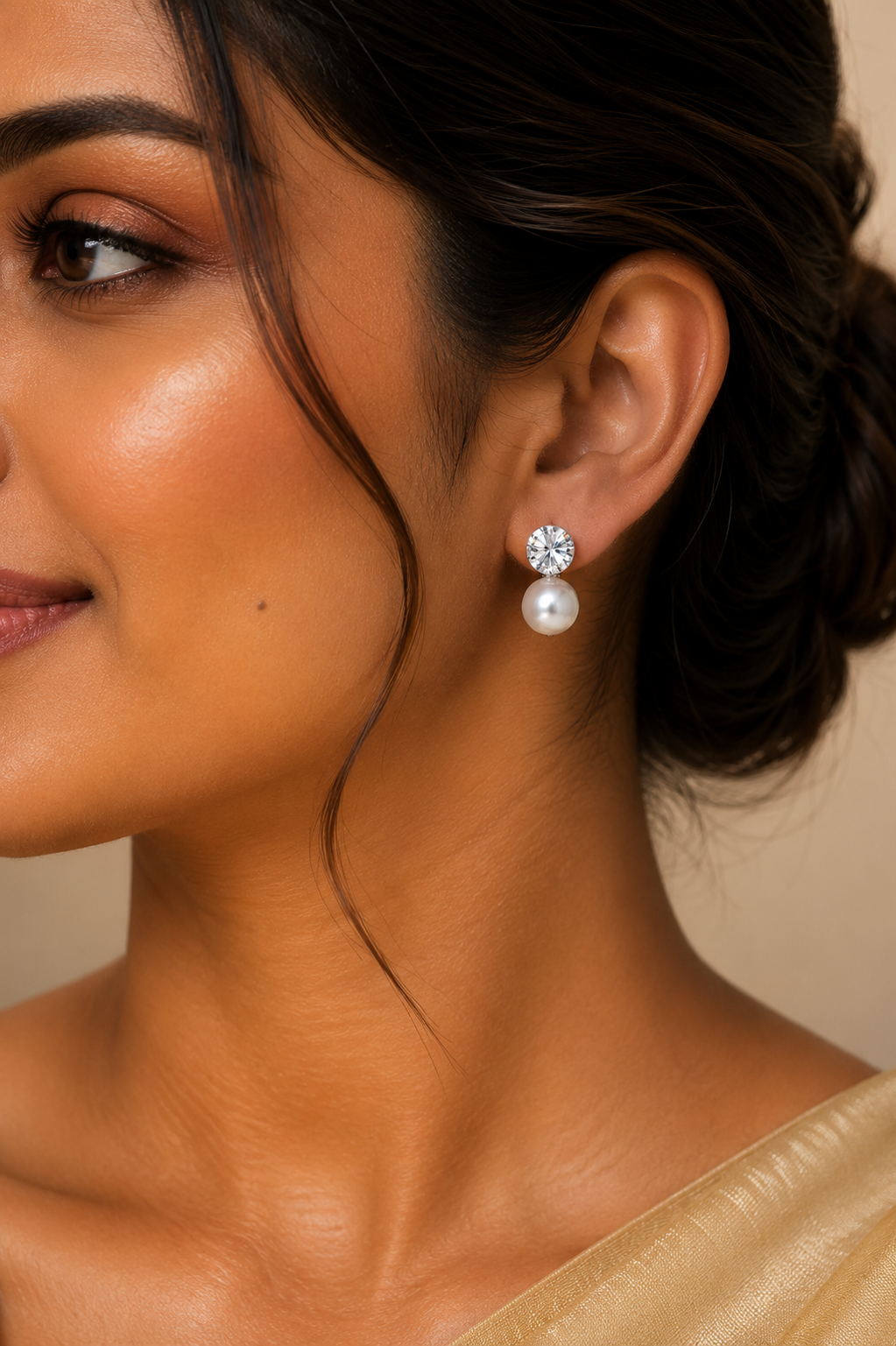 Solitaire Crystal & Pearl Stud Earrings