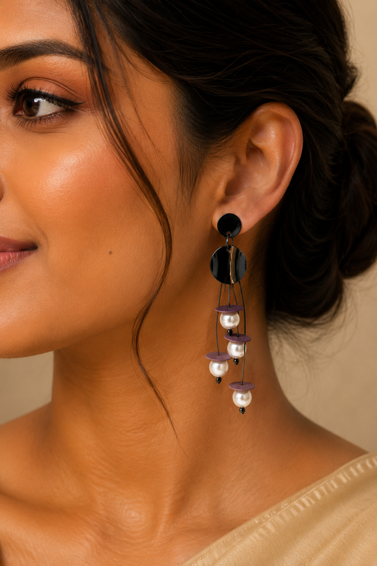 Abstract Mauve & Pearl Dangle Earring