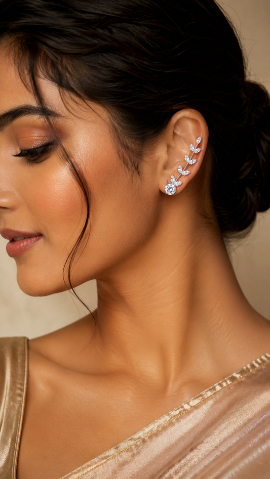 Crystal Blossom Silver-Toned Ear Crawlers