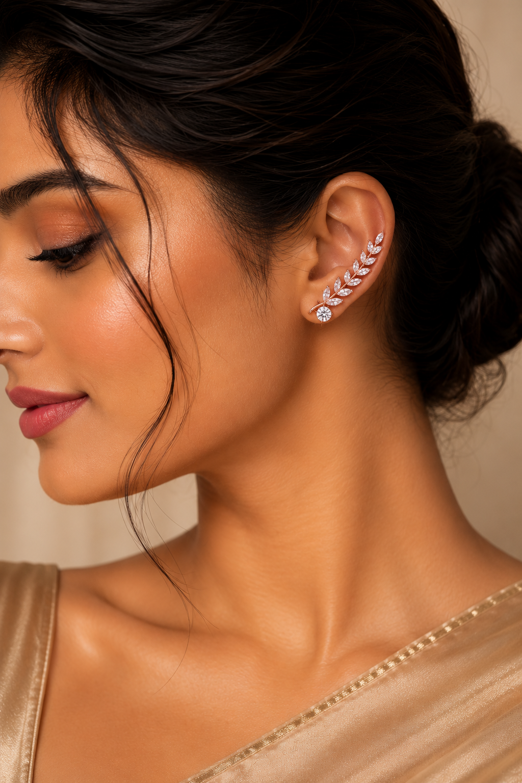 Crystal Laurel Rose Gold-Toned Ear Crawlers
