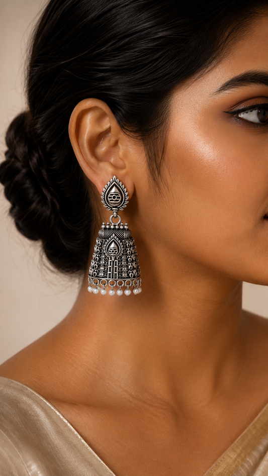 Muruga Oxidized Temple Jhumkas