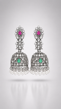Chandrika Silver Floral Jhumkas