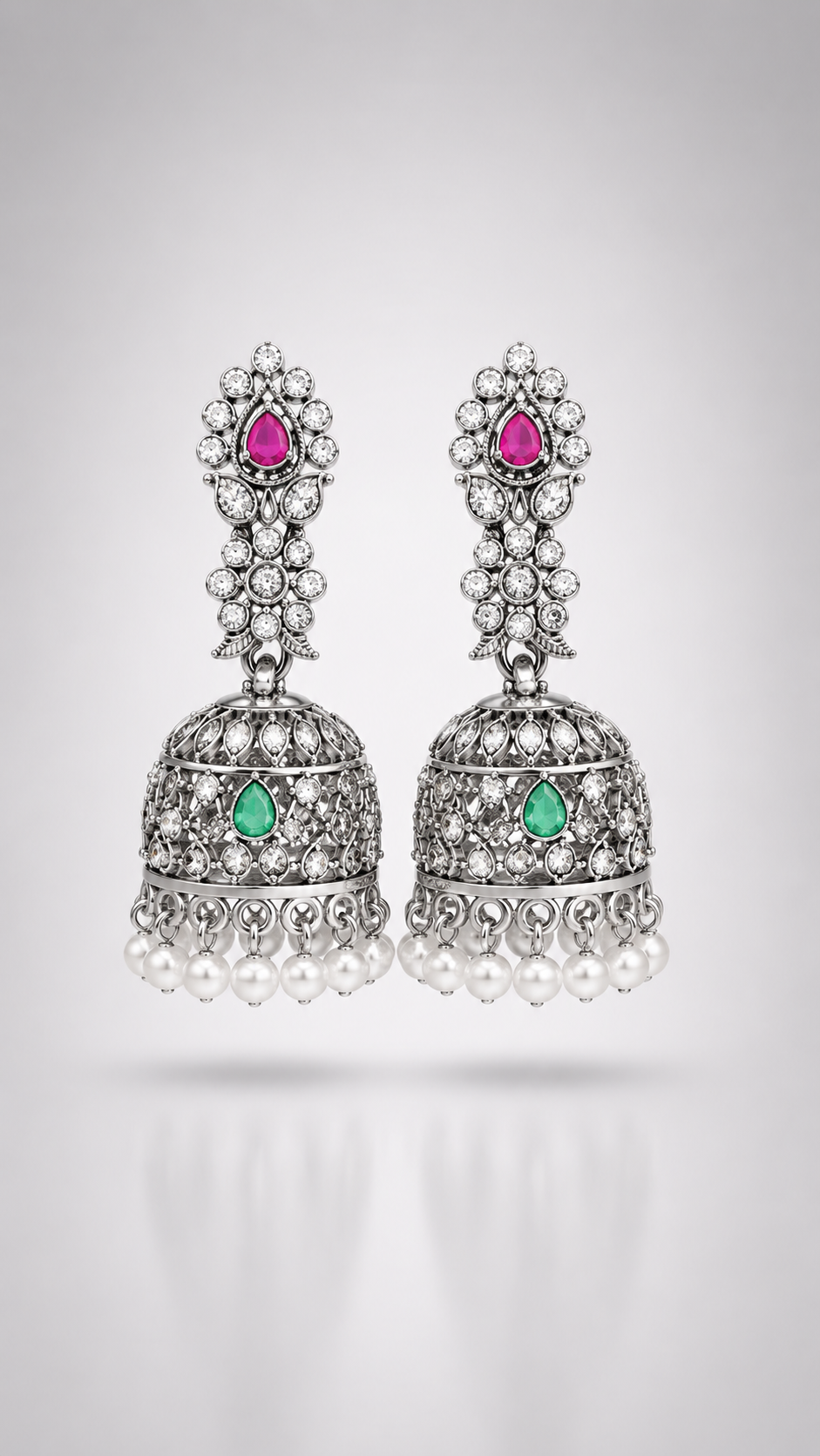 Chandrika Silver Floral Jhumkas