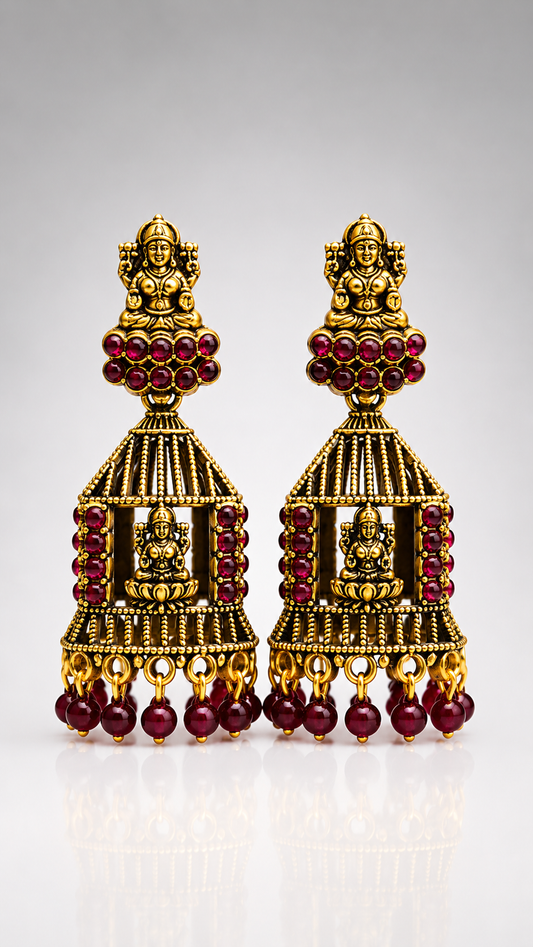 Lakshmi Temple Cage Jhumkas