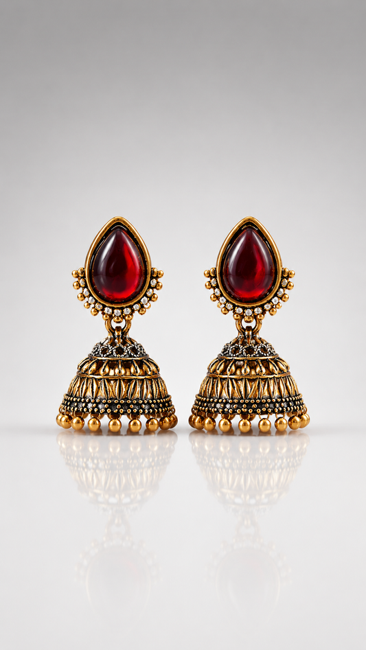 Shonita Crimson Drop Jhumkas