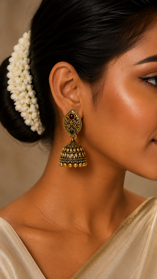 Surya Ruby Emerald Jhumkas