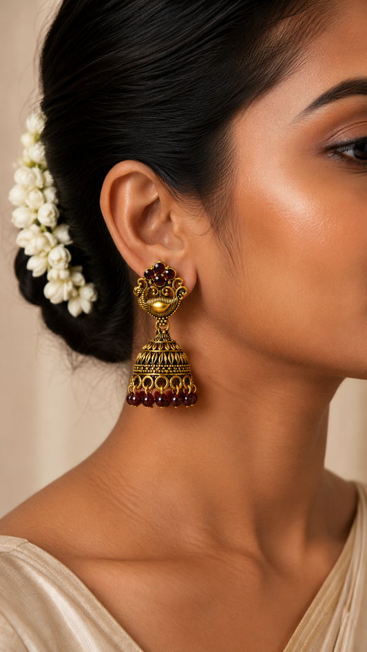 Mayura Crimson Majesty Jhumkas