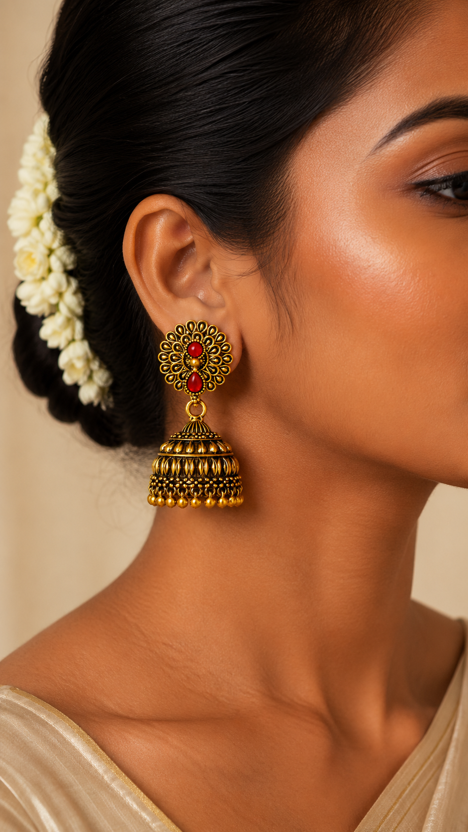 Roja Crimson Bloom Jhumkas