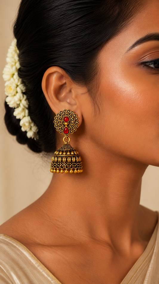 Roja Crimson Bloom Jhumkas