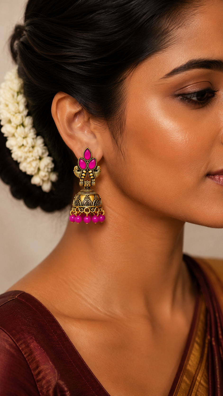 Mayura Pink Blossom Jhumkas