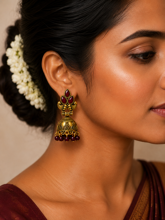Mayura Crimson Bloom Jhumkas