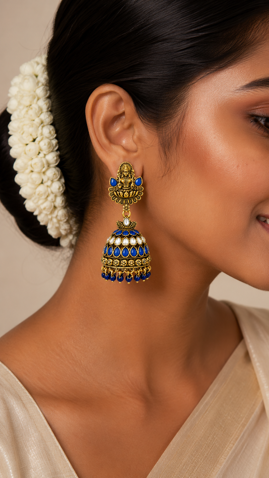 Lakshmi Sapphire Lotus Jhumkas