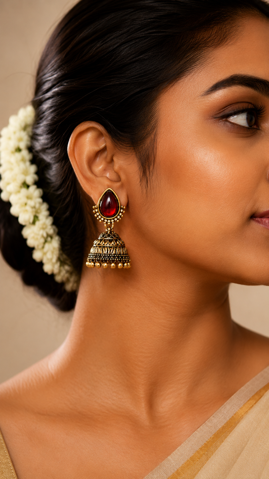 Shonita Crimson Drop Jhumkas