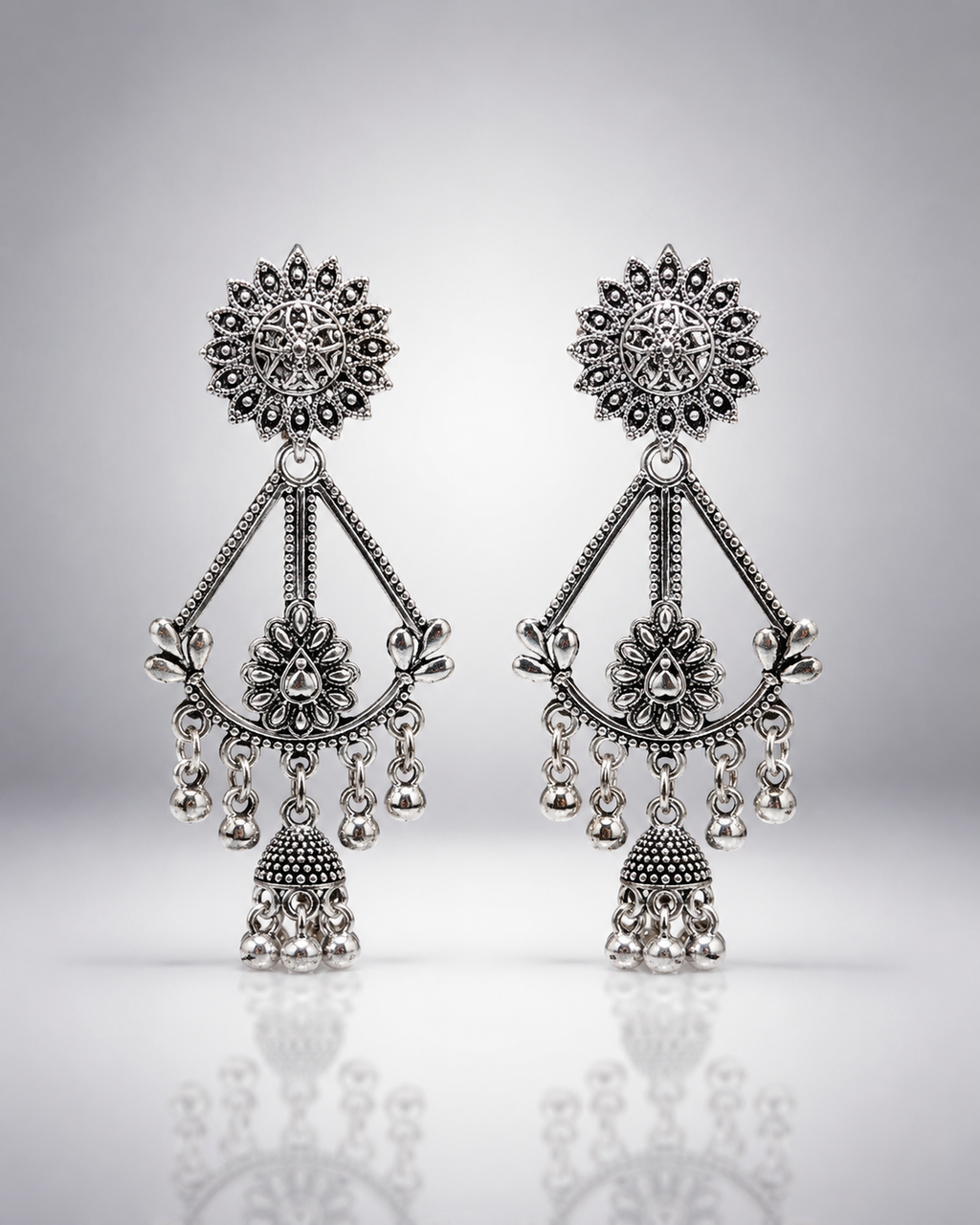 Shobha Silver Bloom Jhumkas