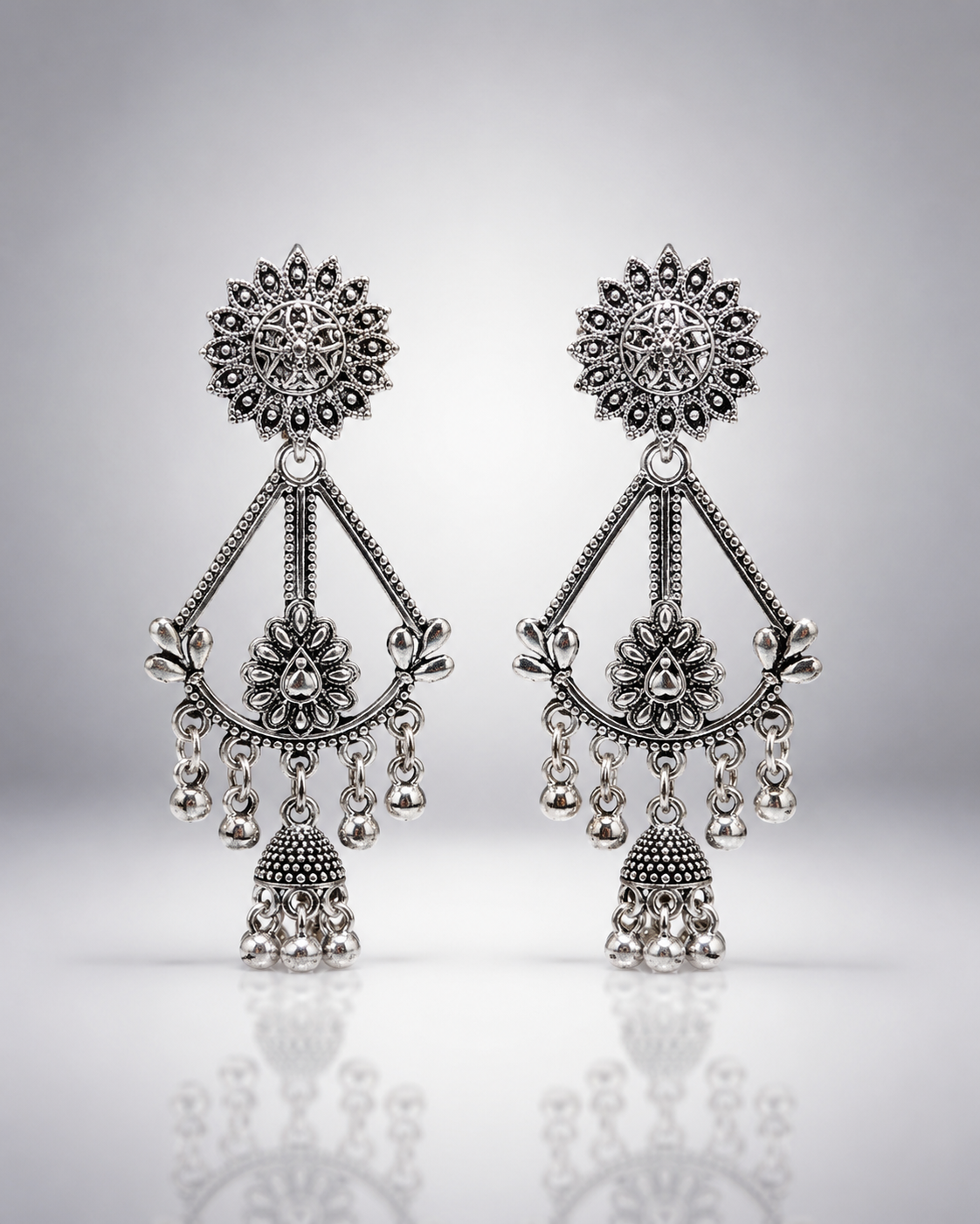 Shobha Silver Bloom Jhumkas