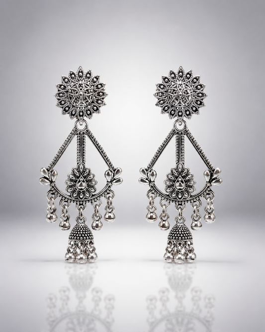 Shobha Silver Bloom Jhumkas