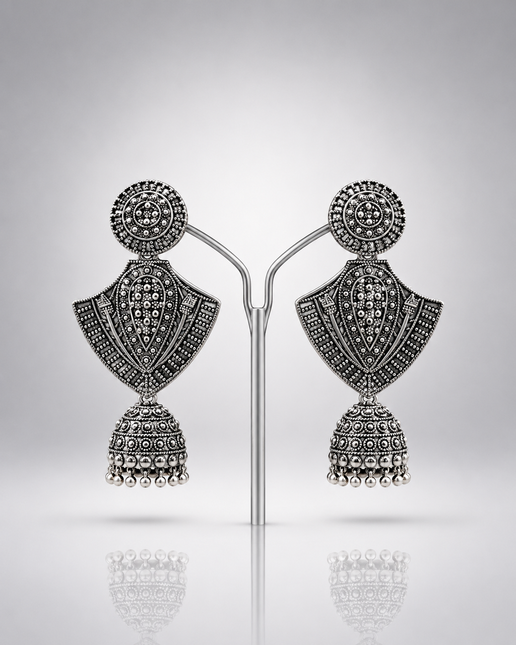 Shakti Silver Geometry Jhumkas