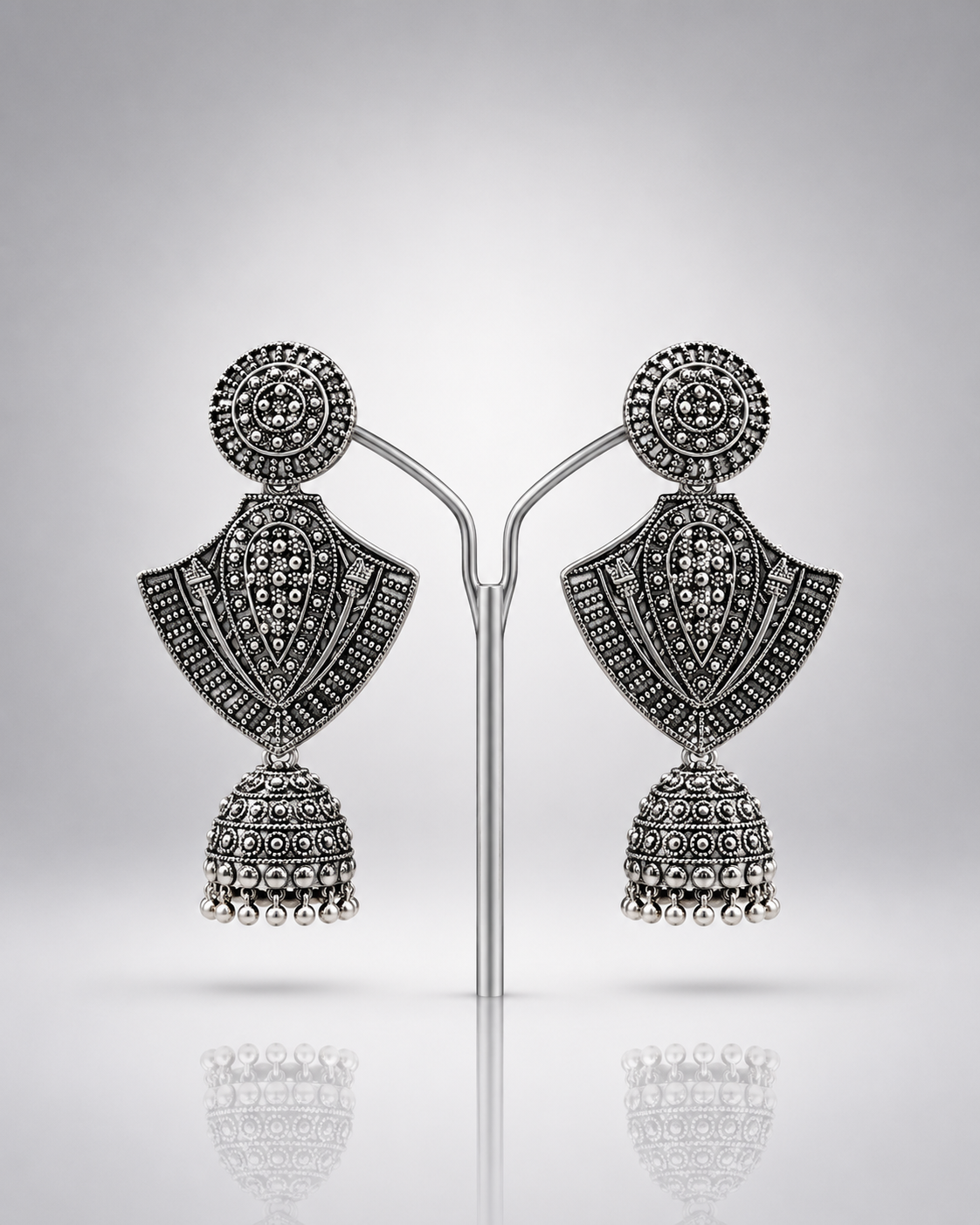 Shakti Silver Geometry Jhumkas