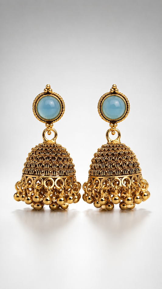 Neela Sapphire Glow Jhumkas