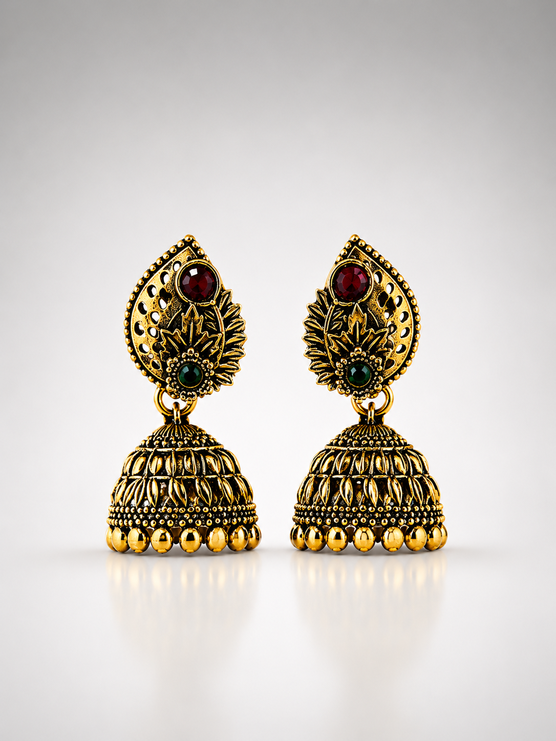 Surya Ruby Emerald Jhumkas