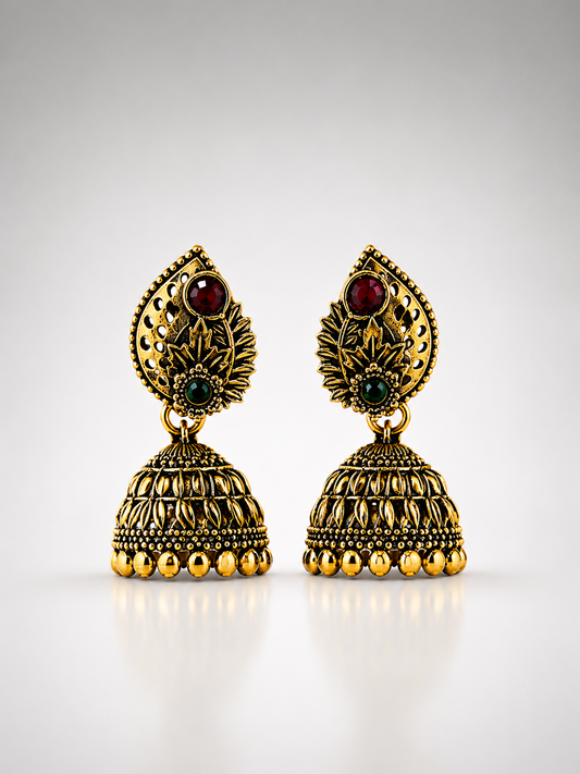 Surya Ruby Emerald Jhumkas