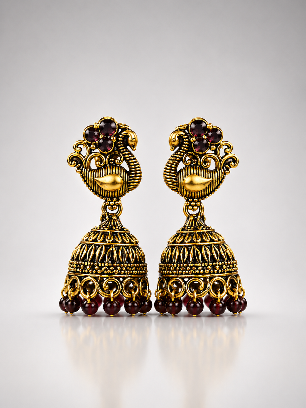 Mayura Crimson Majesty Jhumkas