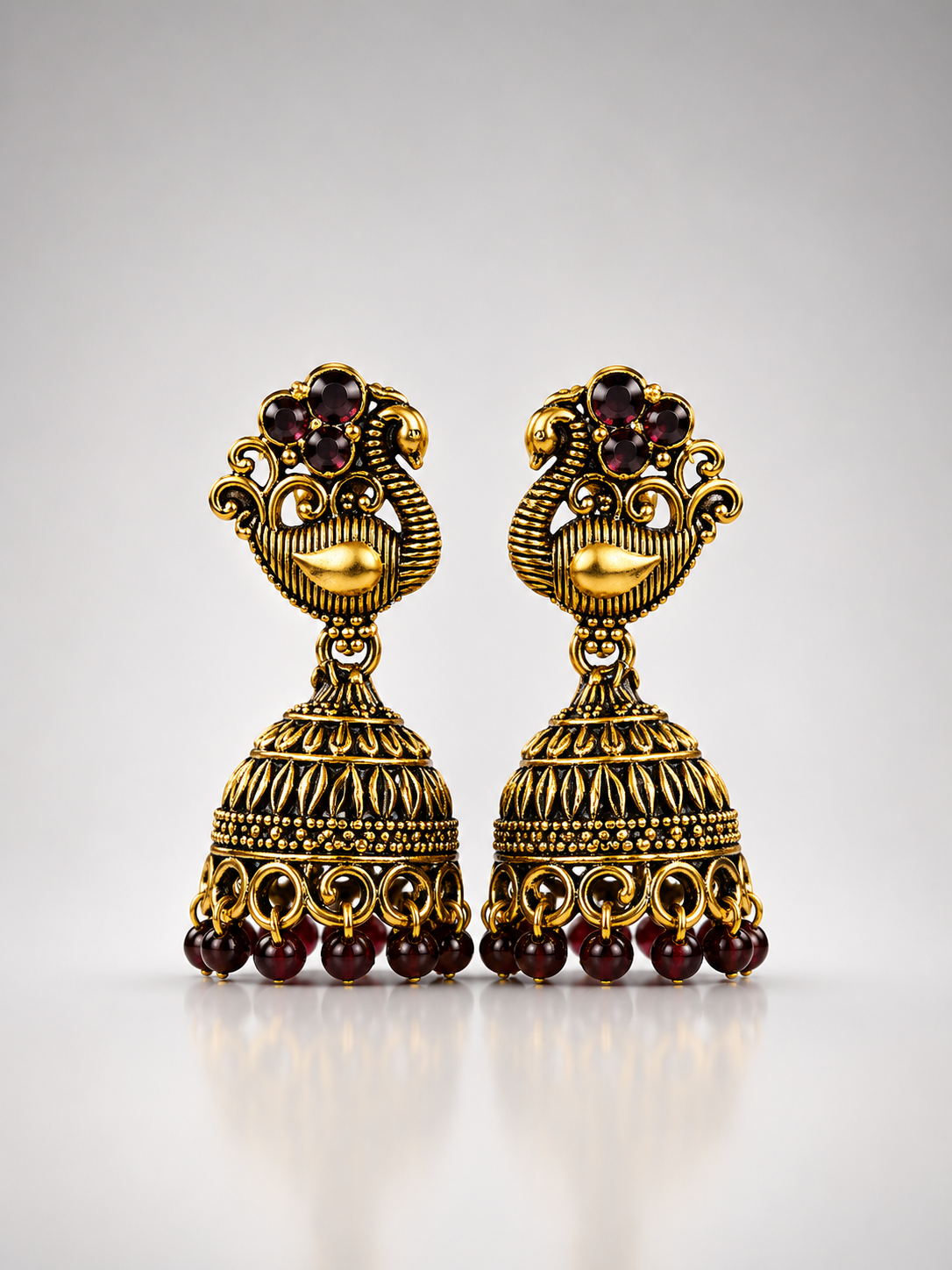 Mayura Crimson Majesty Jhumkas