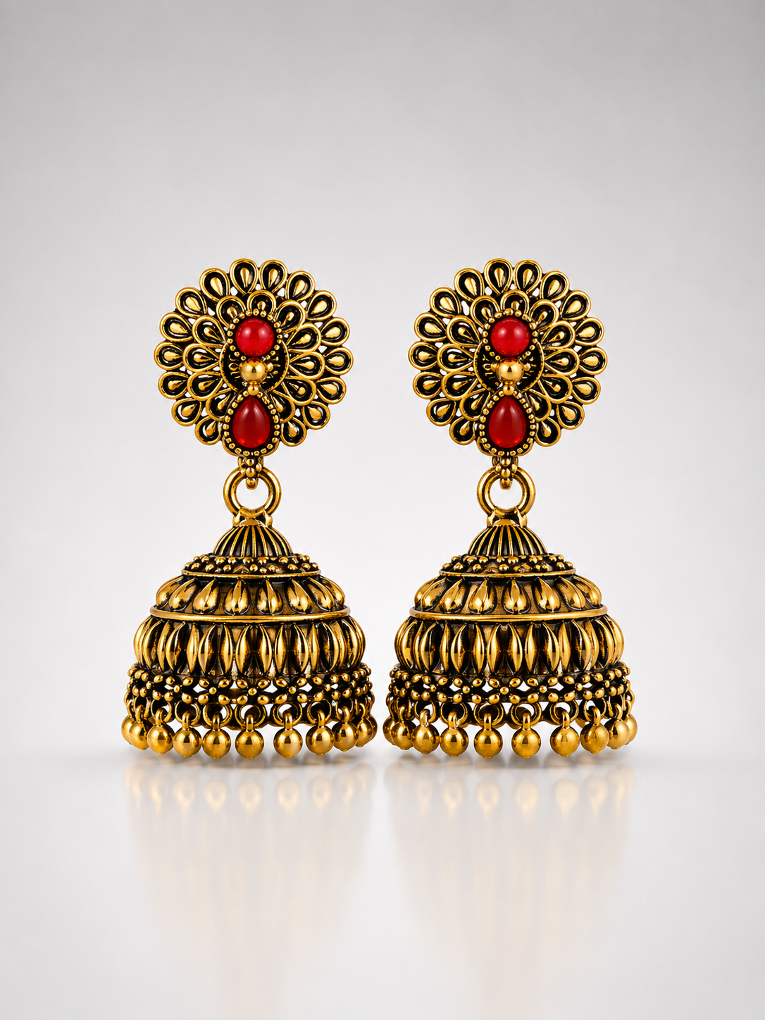 Roja Crimson Bloom Jhumkas