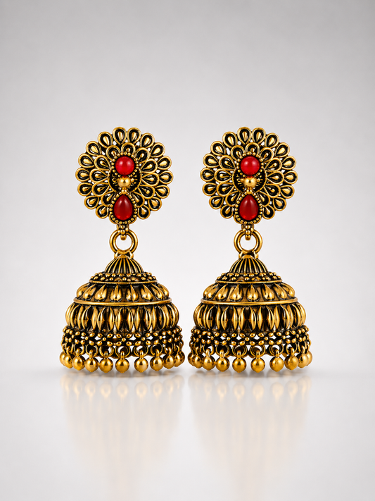 Roja Crimson Bloom Jhumkas