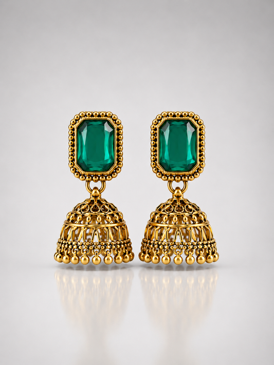 Vasudha Emerald Regal Jhumkas