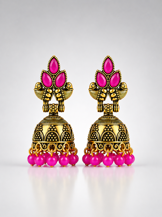 Mayura Pink Blossom Jhumkas