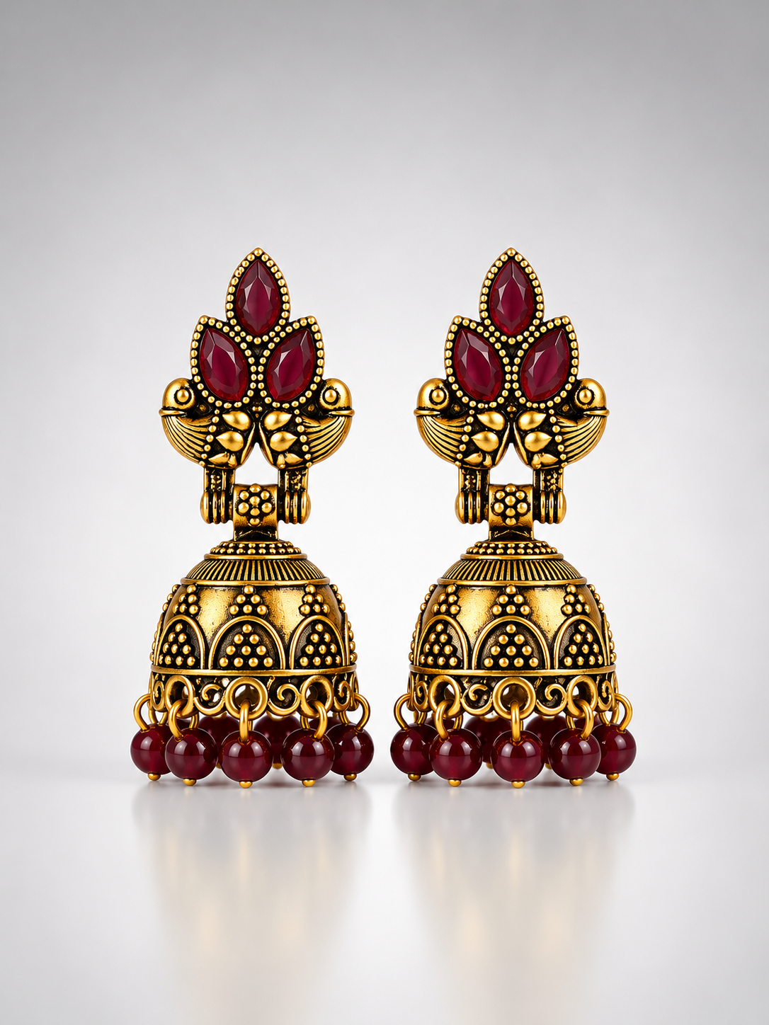 Mayura Crimson Bloom Jhumkas