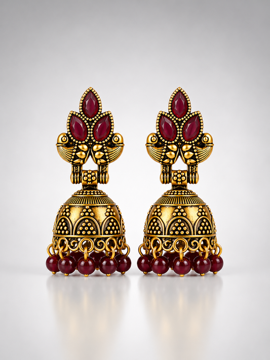 Mayura Crimson Bloom Jhumkas