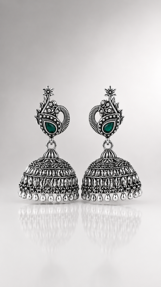 Aarohi Emerald Oxidised Jhumka