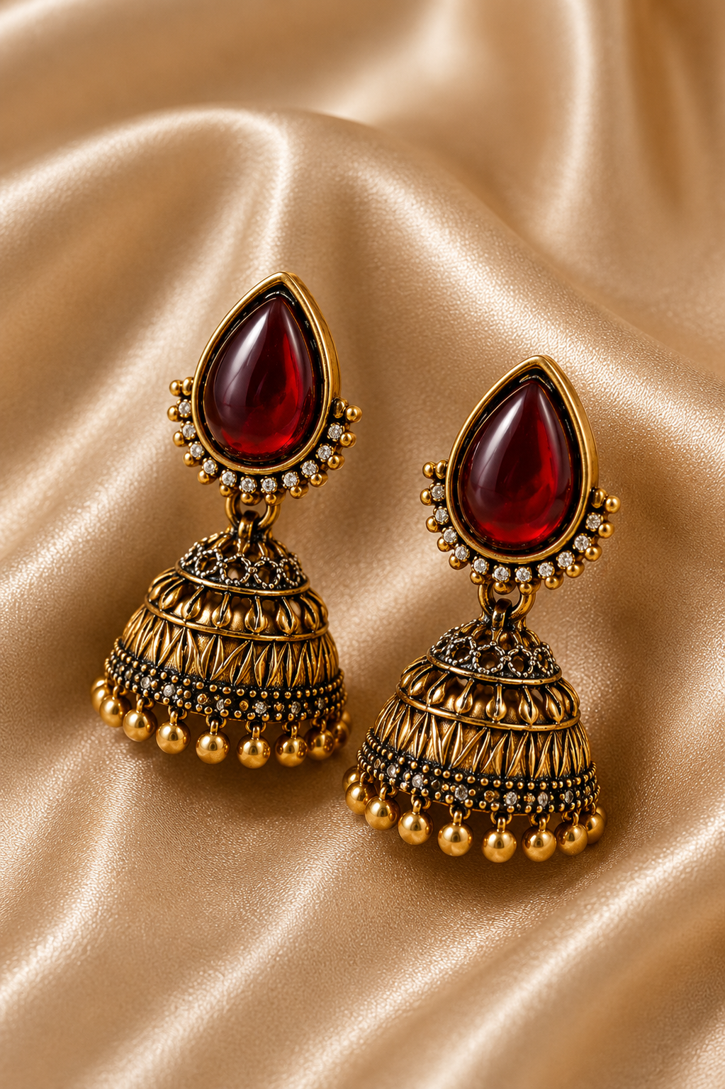 Shonita Crimson Drop Jhumkas