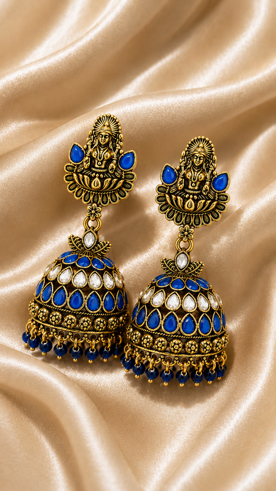 Lakshmi Sapphire Lotus Jhumkas