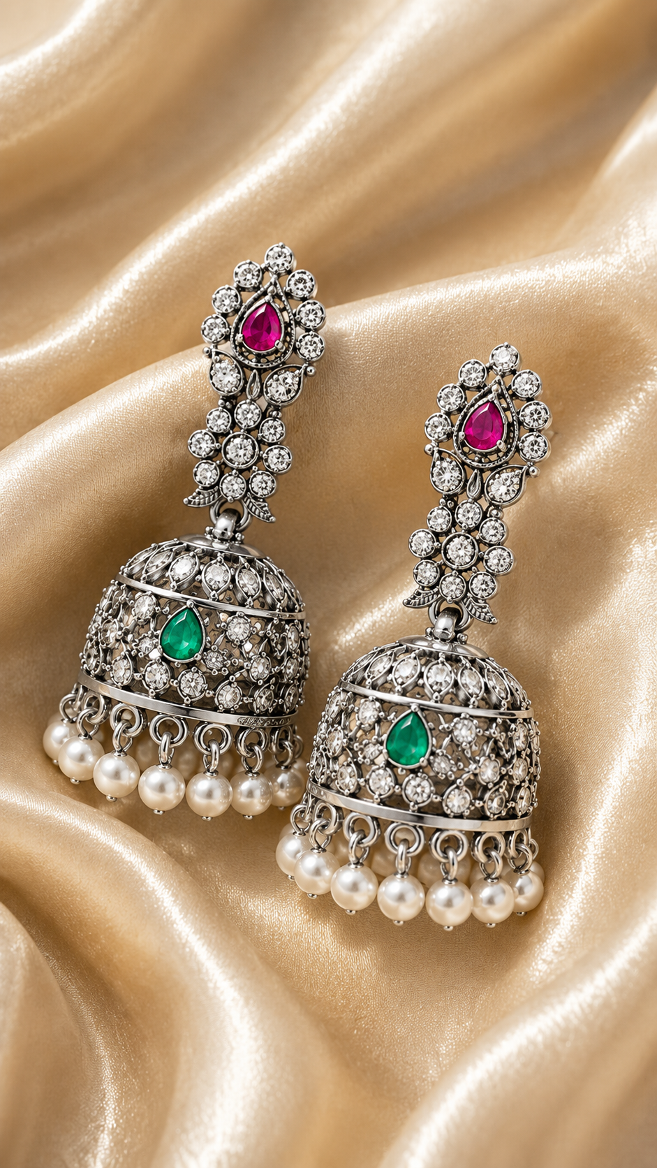 Chandrika Silver Floral Jhumkas