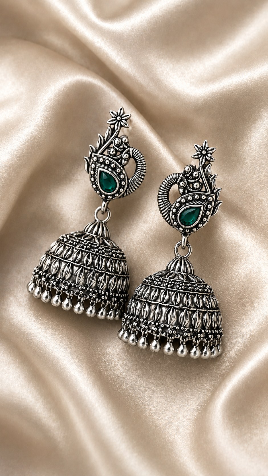 Aarohi Emerald Oxidised Jhumka