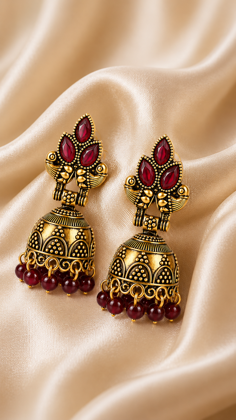 Mayura Crimson Bloom Jhumkas