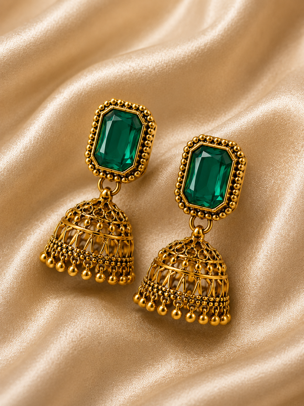 Vasudha Emerald Regal Jhumkas