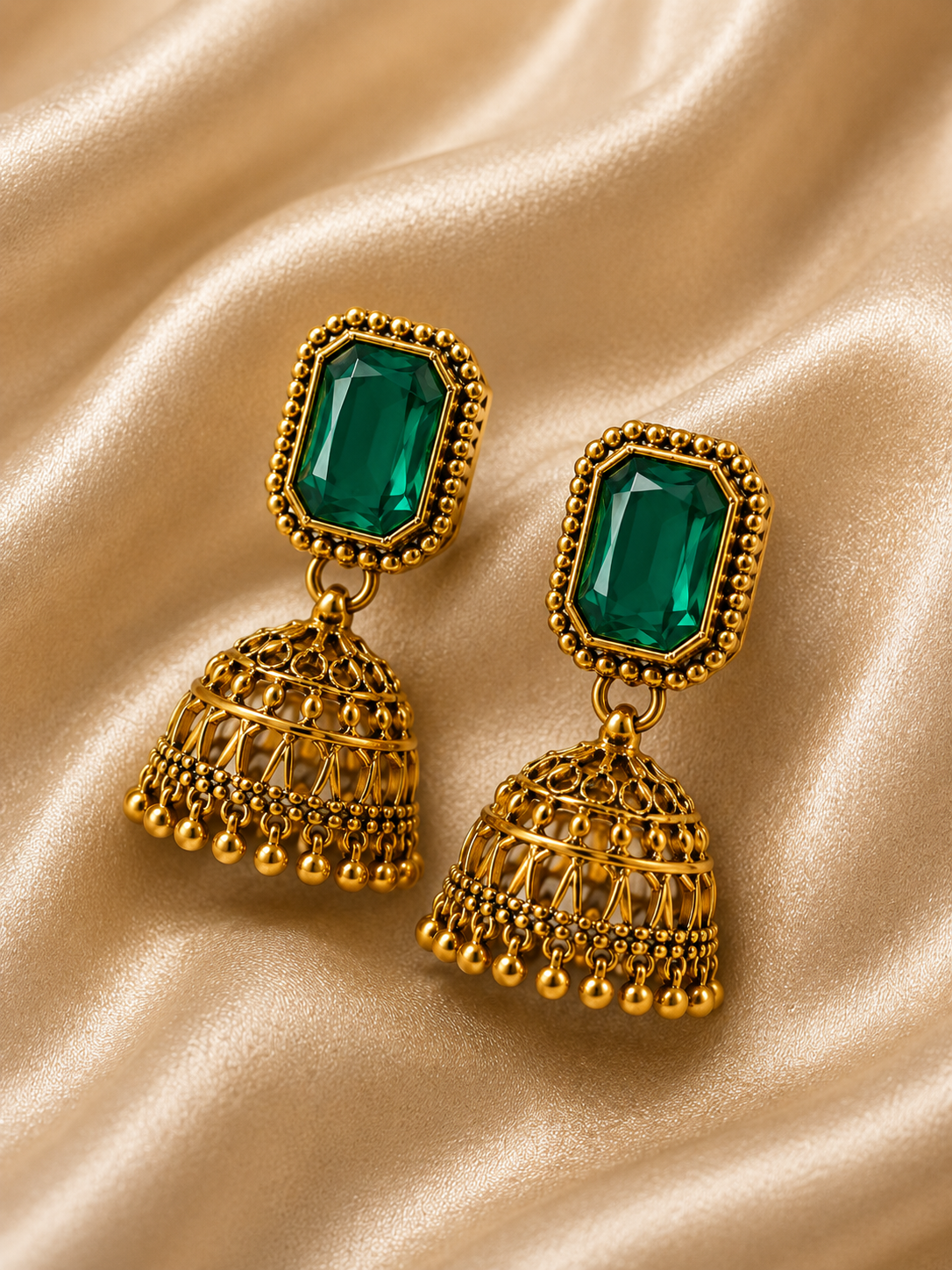 Vasudha Emerald Regal Jhumkas