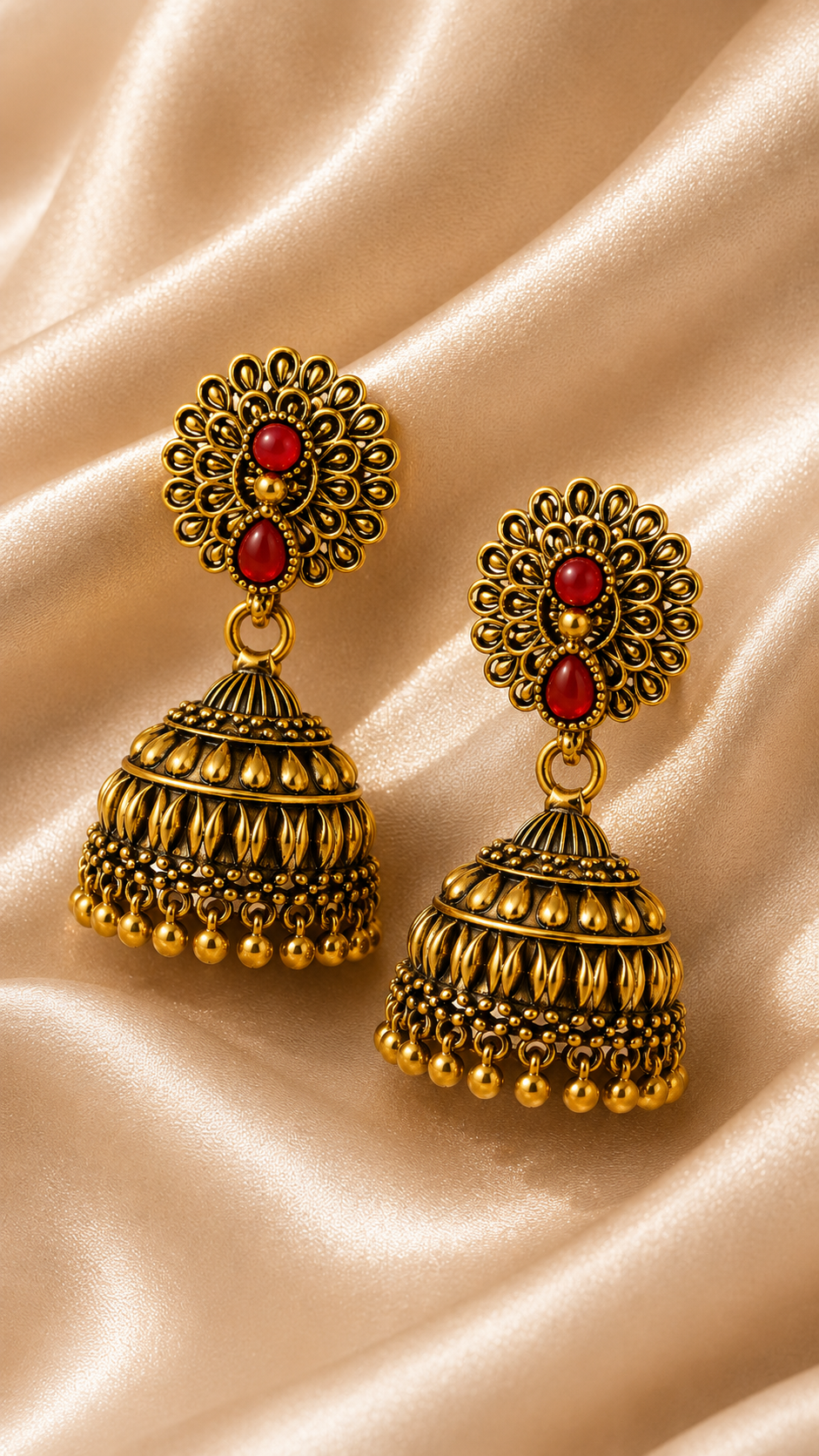 Roja Crimson Bloom Jhumkas